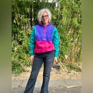 1990’s Columbia color block hooded half zip windbreaker women’s size Medium